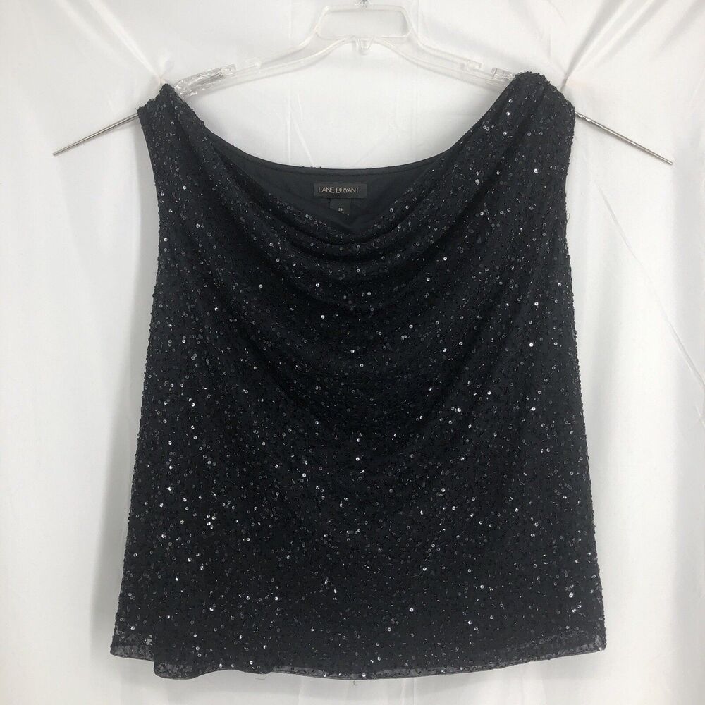 Lane Bryant Tank Top Womens 28 Black All Over Sequins Party